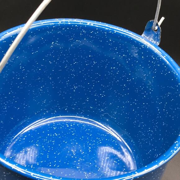 Vintage Blue Speckled Enamelware Camping Set - Pot with Lid Bowls Plates Spoons - Picture 4 of 11